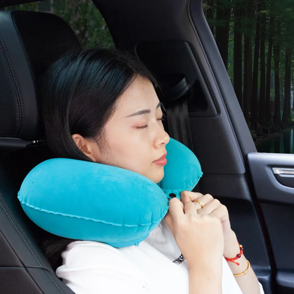 Air Pillow Neck Rest Headrest U-Shaped Flock Fabric Soft Nursing Cushion Car Head Neck Rest Air Cushion for Car Auto Train Plane