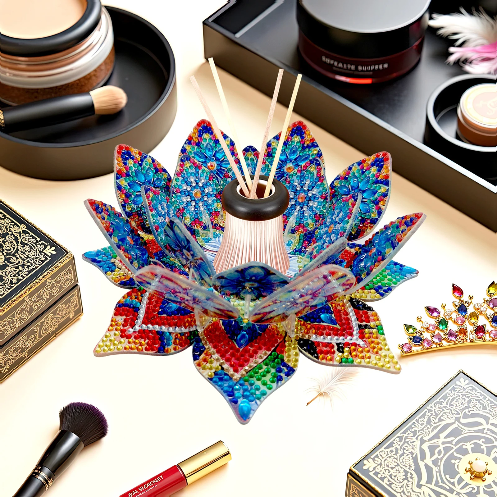 Lotus-Kerzenständer DIY Diamant-Malerei Tischdekoration Diamant-Tischornamente Set für Erwachsene Wohnungsdekoration