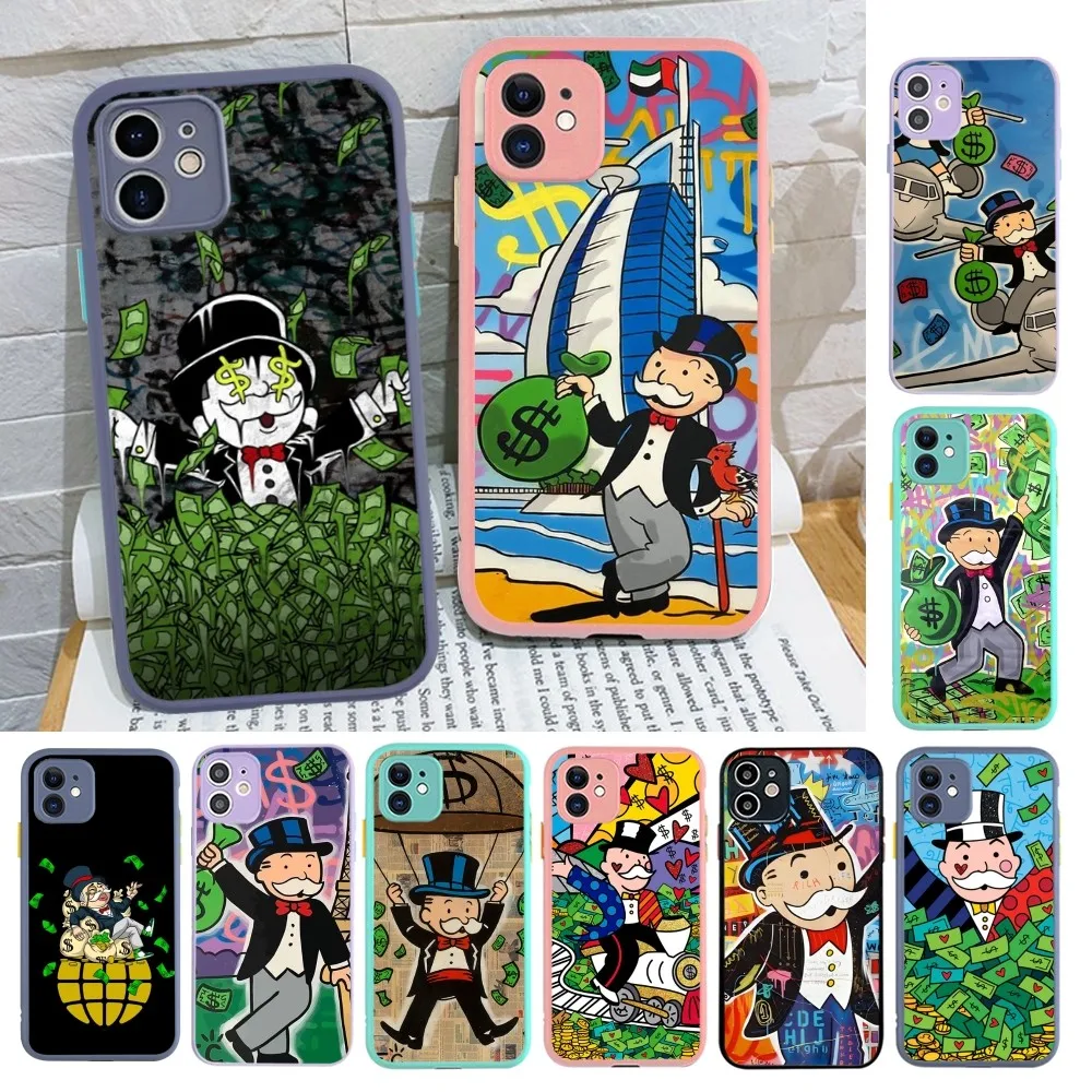 Trend Cartoon Dollar Alec Monopoly  Phone Case for iPhone 14 11 12 13 Mini Pro Max 8 7 Plus X XR XS MAX Translucent Matte Cover