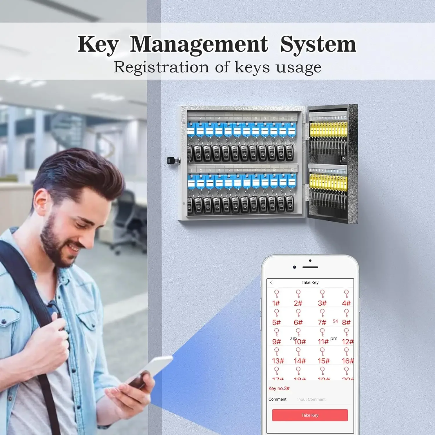 WeHere Key Lock Box Wall Mounted (48 Keys), Roller Mechanical Password Lock,key Cabinet with Combination Lock and 48 Key Labels