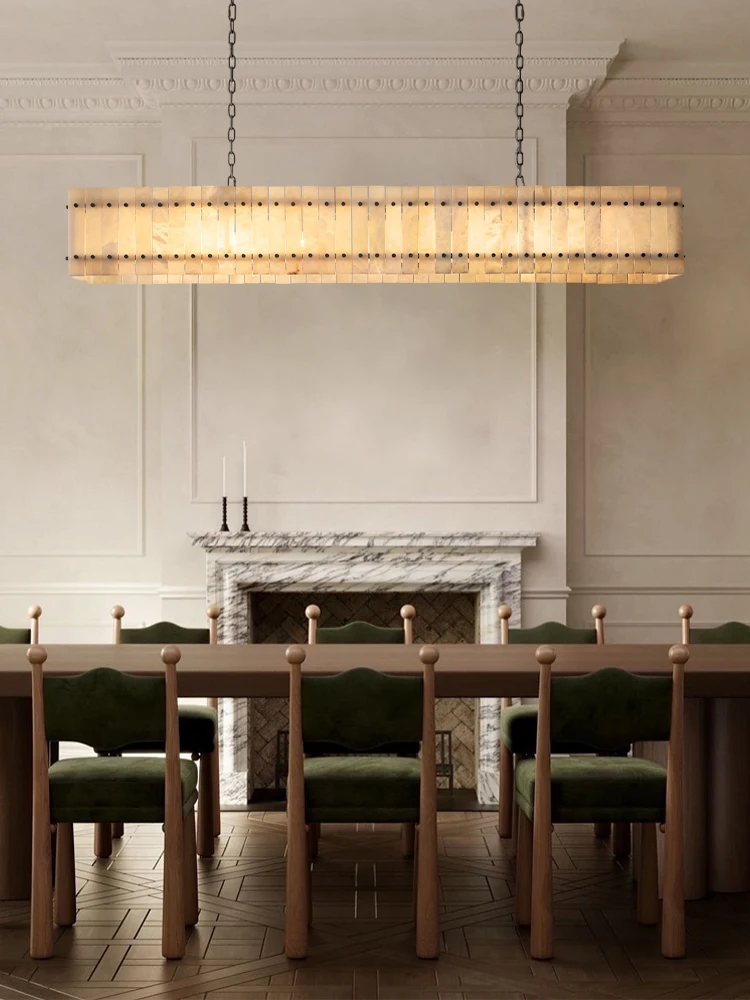 2025 Trendy American Round Rectangular Natural Marble Chandelier Lighting Lustre Alabaster Hanging Lamp For Foyer Dinning Room - Image 5