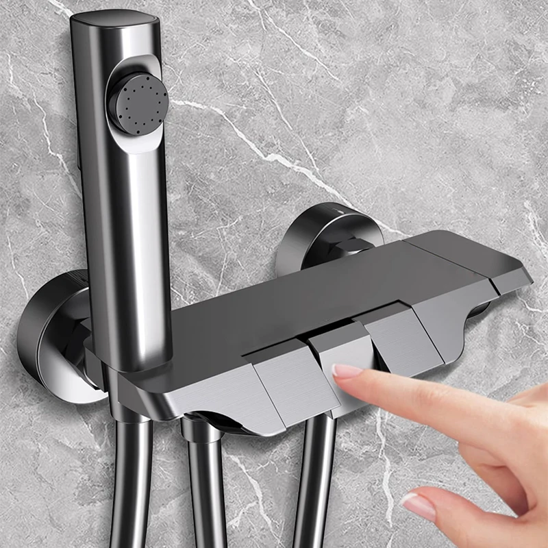 3 Ways Hot Cold Water Outlet Shower Set Piano Key Wall Mounted Pressurized Rainfall Bathroom Faucet Shower System Set