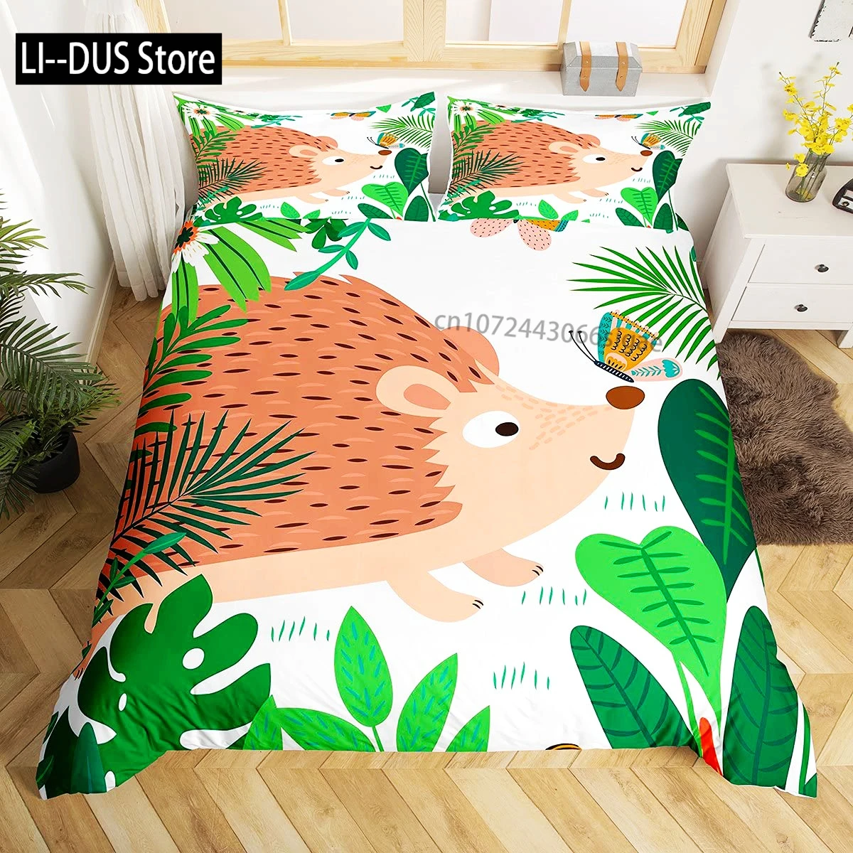 

Cute Hedgehog Duvet Cover Full Size Comforter Cover Bedding Set Animal Print For Kids Boys Girls Adults With 2 Pillow Case 3pcs
