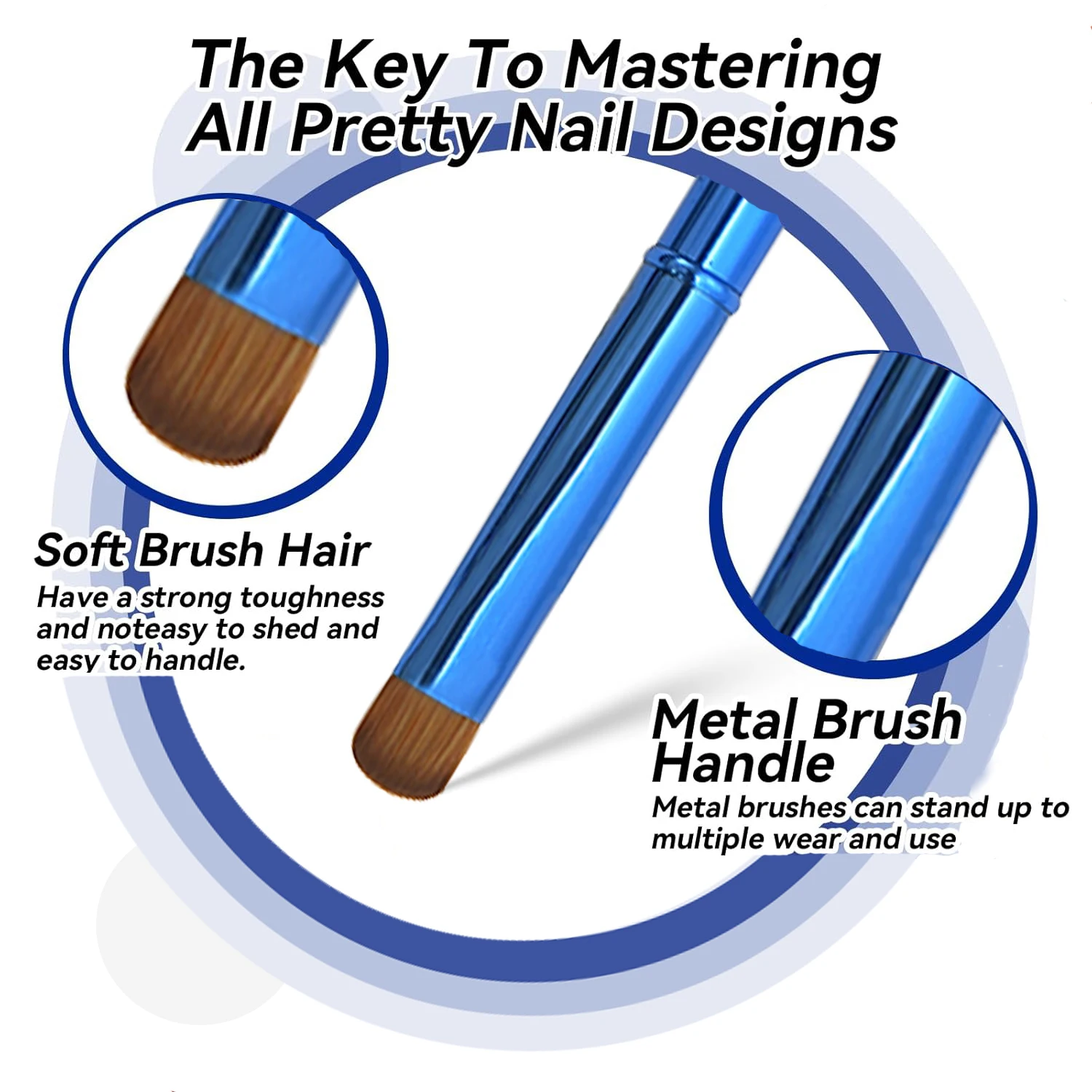 Kolinsky French Nail Art Brush Acrylic Drawing Rhinestone Gel Painting Blue Metal Handle