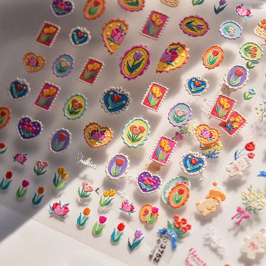 1 قطعة 5D اللون الوردي الأرجواني توليب مسمار الفن ملصق الرجعية اللؤلؤ زهرة لينة الإغاثة ذاتية اللصق مسمار الفن ملصق مسمار مائي #3