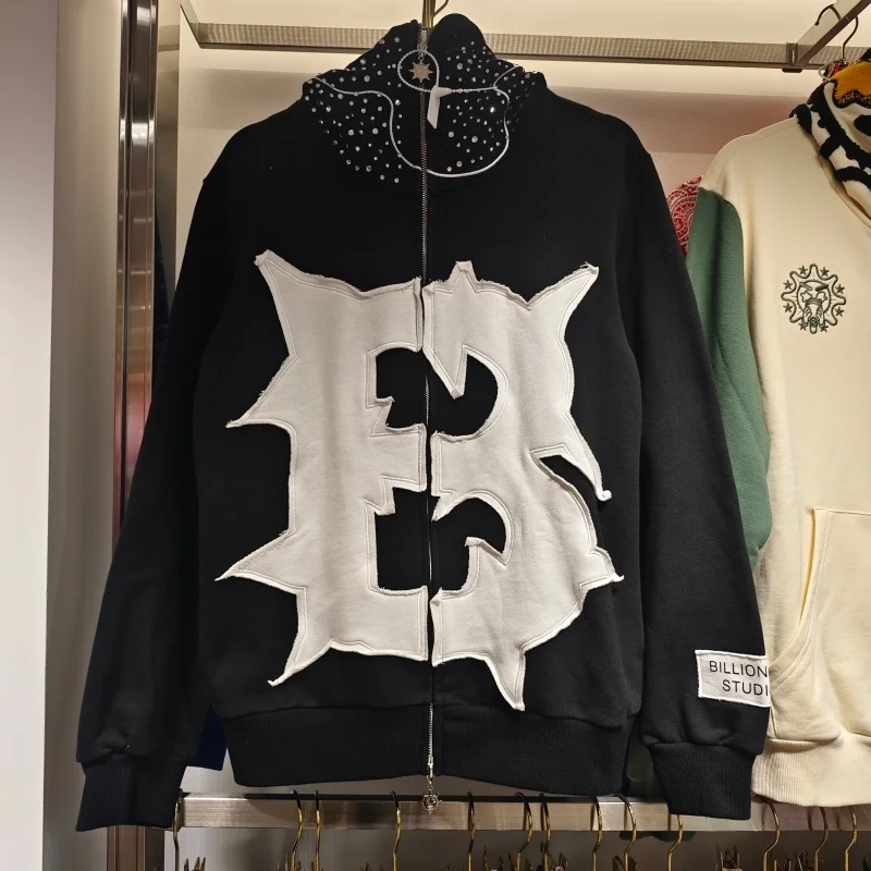 

Stylish Glo Gang Zipper Hoodie with Rhinestone Details Comfortable Unisex Sweatshirt for Casual Wear