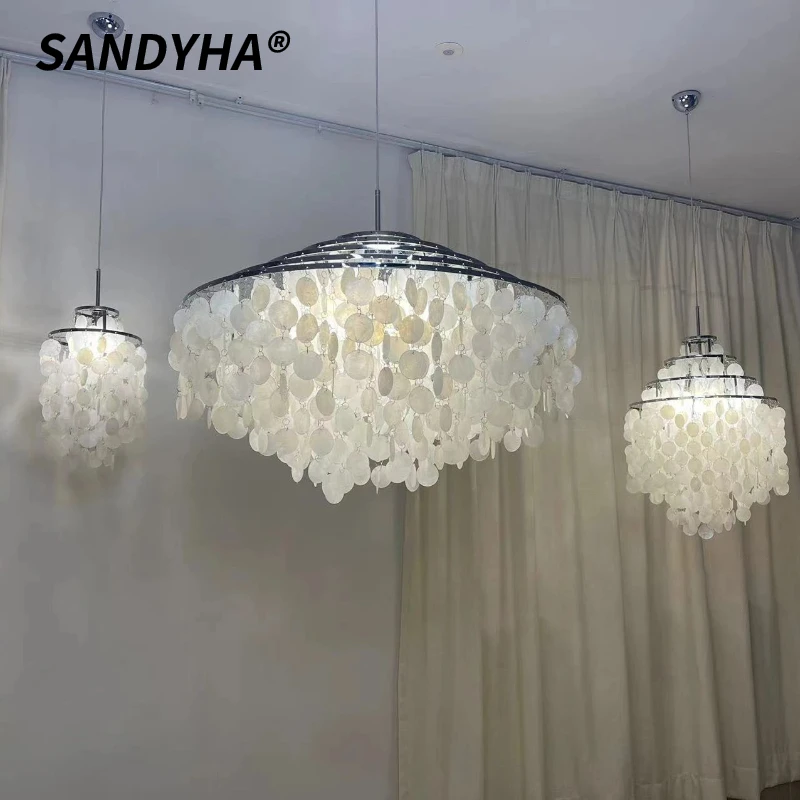 

SANDYHA люстра из французской ракушки, скандинавский колокольчик, светодиодный подвесной светильник для гостиной, спальни, ресторана, художественное украшение, светильник