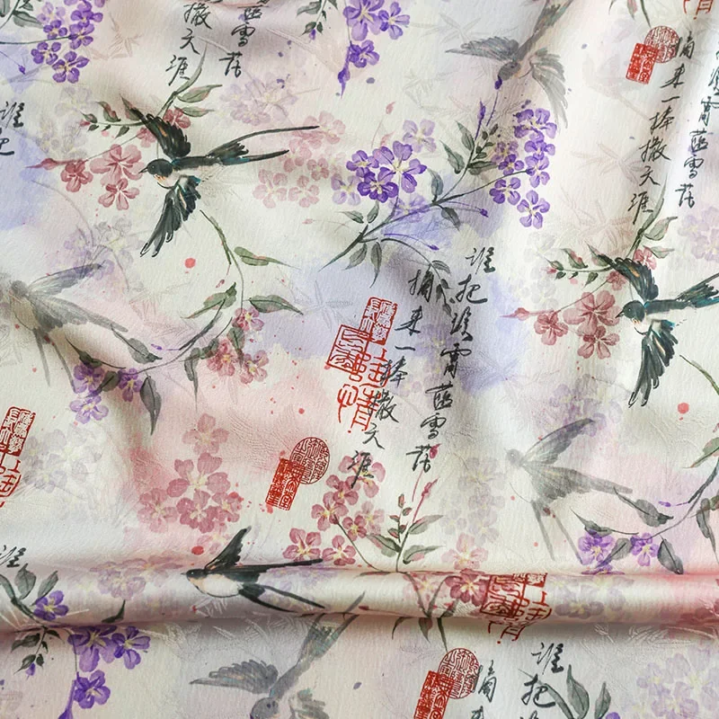 Lavender Ombre Swallow Jacquard Fabric Blouse Cheongsam Dress Set Chiffon Textured Material Seasonal Fashion Design for Women