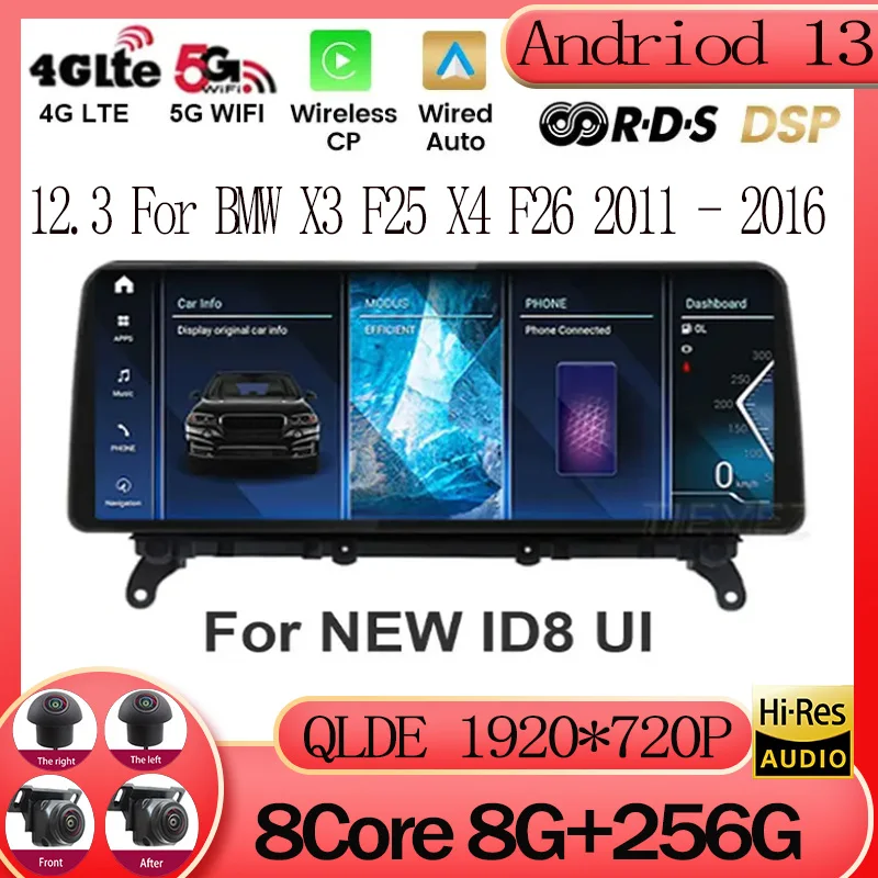 

Автомобильный мультимедийный плеер, экран 12,3 дюйма, Android 13, для BMW X3 F25 X4 F26 2011 - 2016 CIC NBT