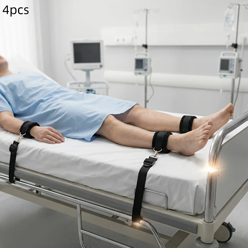 4pcs Patient Safety Restraints Set, Quick Release Bed Limb Holders with Soft Padded Cuffs, Adjustable Medical Restraints