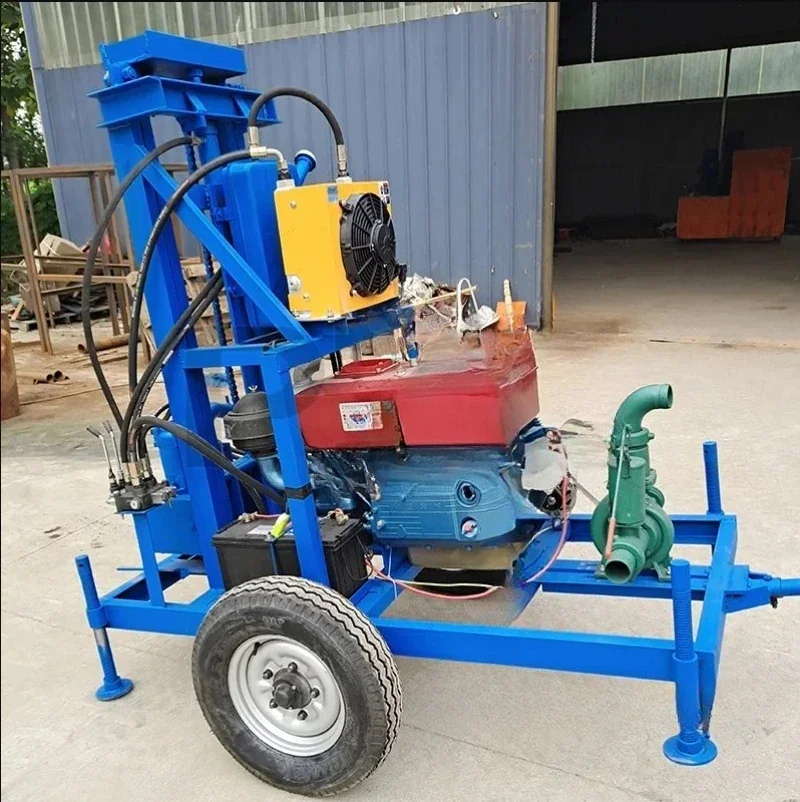 22HP Diesel Engine Portable 150m 200m Drill Rig For Water Well Diesel Hydraulic Wheel Borehole Drilling Machine Tractor