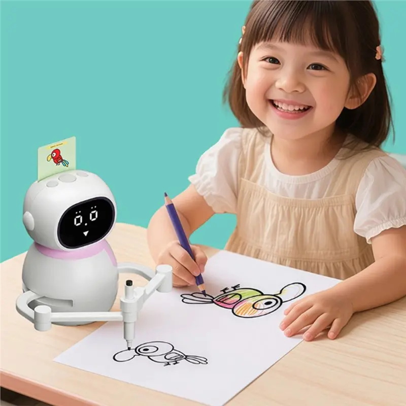 FBIL-Drawing Robot Clock Version Wonderful Companion Drawing With 150 Card For Children Gift Blue