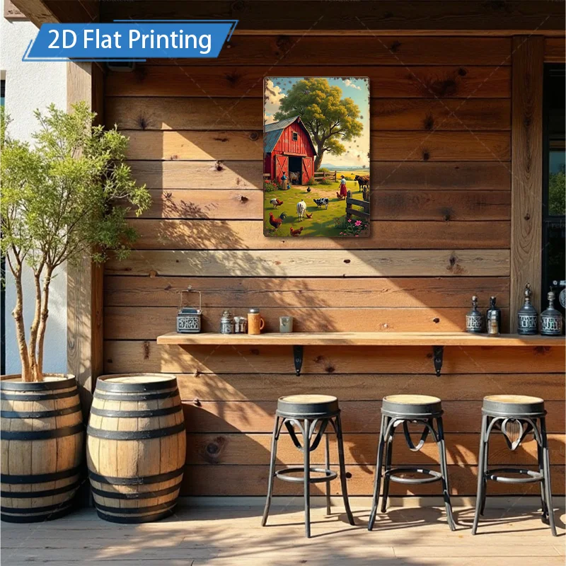 1 قطعة 8x12 بوصة علامة معدنية مشهد المزرعة الريفية علامة معدنية | الحظيرة الحمراء والحيوانات | ديكور ريفي عتيق #4