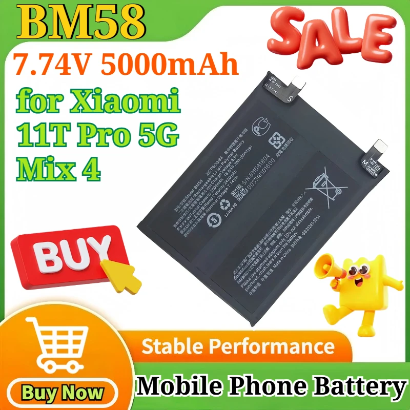 

BM58 7.74V 5000mAh Li-ion Battery for Xiaomi 11T Pro 5G/ Mix 4 Mobile Phone Replacement Batteries Accessories Premium Quality