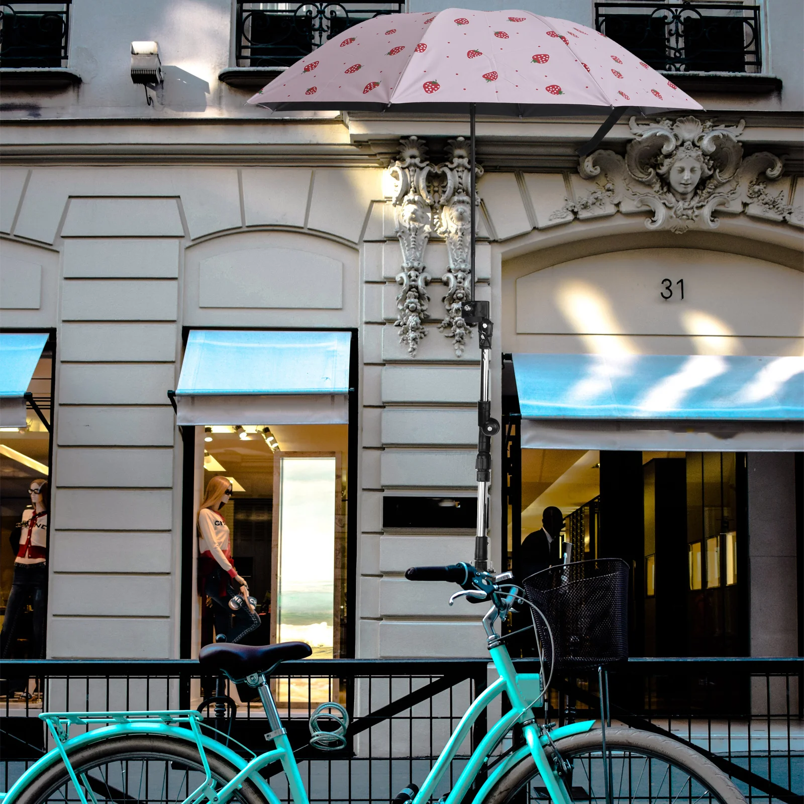 

Adjustable Umbrella Mount Stand Extendable 360 Degree Rotation for Wheelchair Stroller Bike Electric Scooter Black Umbrella