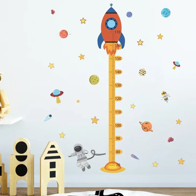 2PCS Cartoon Space Rocket Height Measurement Wall Stickers Self-adhesive Height Stickers for Kindergarten Children\'s Rooms