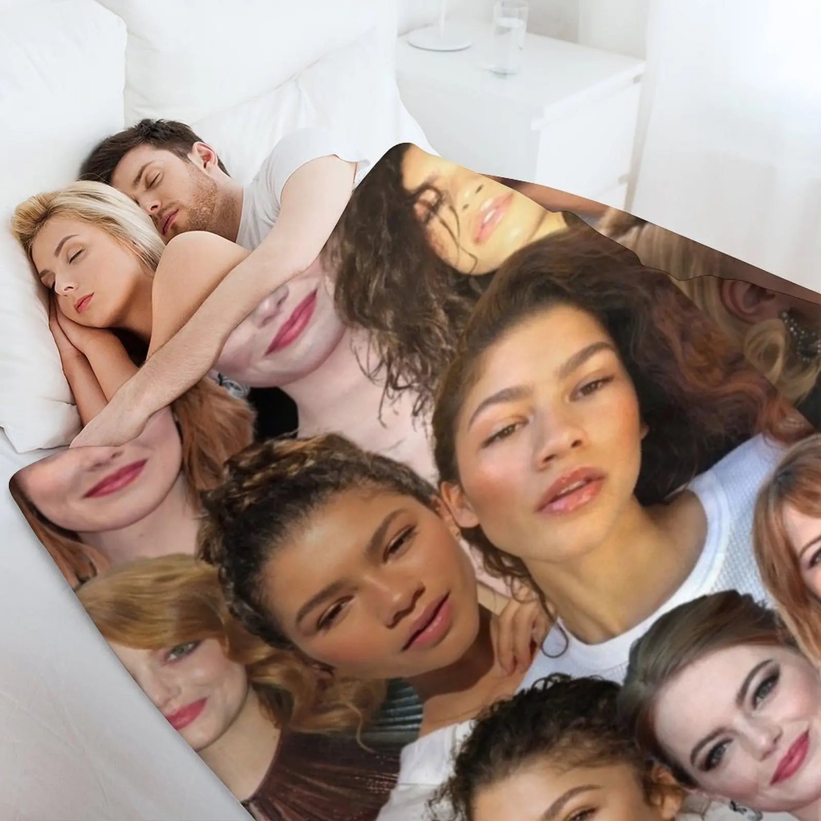 إيما ستون آند زندايا كولاج رمي بطانية الشعر السياحي الثقيلة المعزي البطانيات