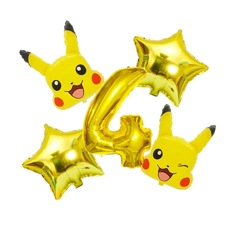 Pokemon Theme Pikachu Foil Balloon Set 32inch Gold Number 0-9th Children Birthday Party Decorations Baby Shower Supplies