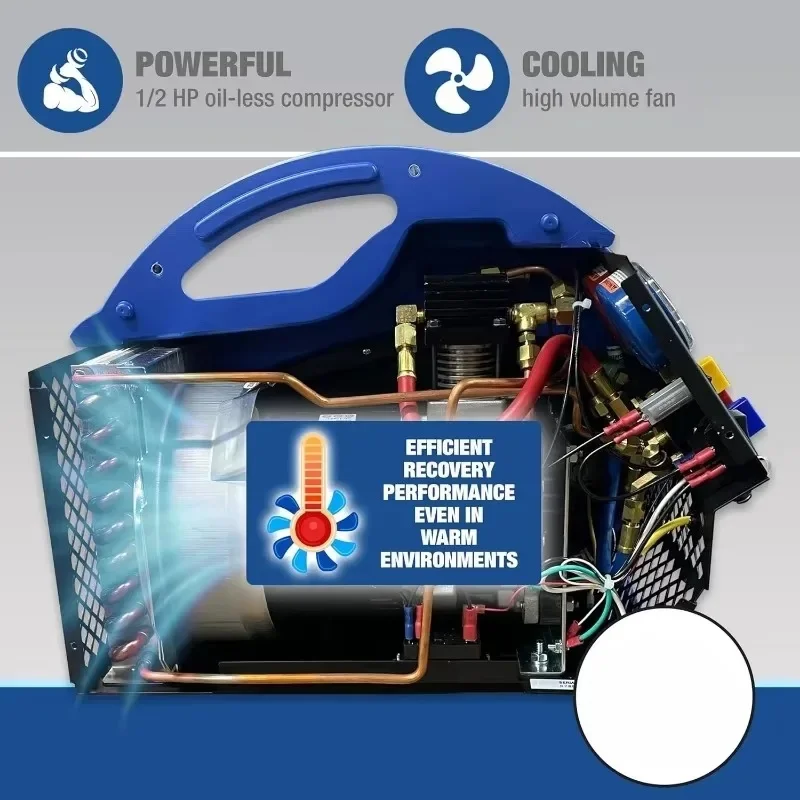 نظام استرداد مكيف الهواء للسيارات - معتمد من SAE J2810، خزان 30 رطل، ضاغط أقل الزيت، تشغيل تلقائي بالضغط المنخفض.