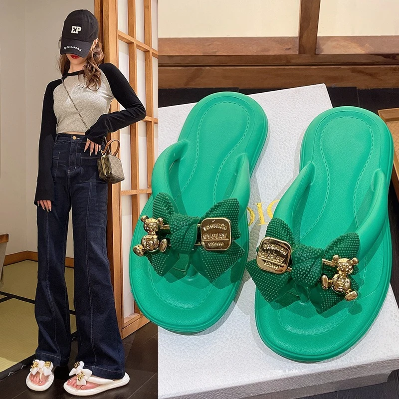 

Ladies Summer Casual Slip-On Sandals Flat Bot Foot Cover Lightweight Outdoor Wearable Flip Flops Cartoon Pattern EVA