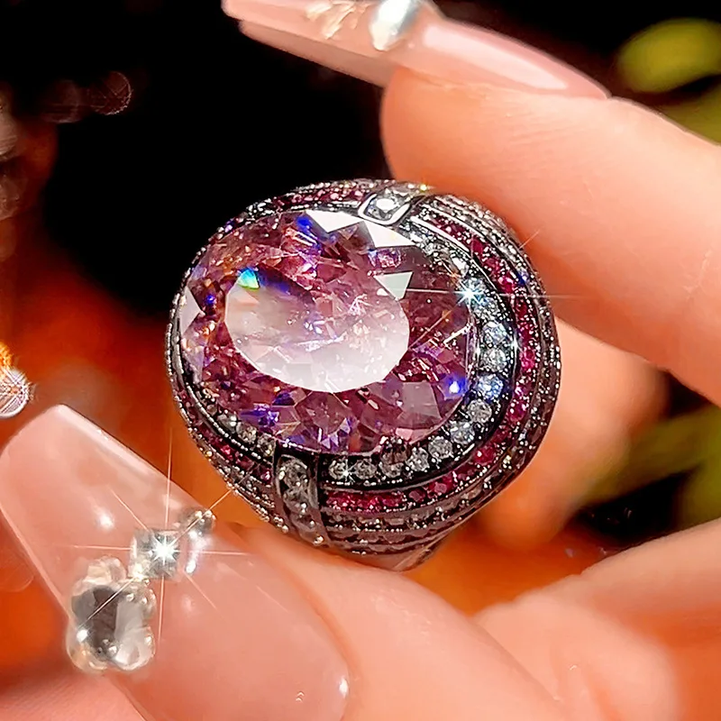 

New jewelry with copper base, gold-plated, colorful gemstone, dry rose fashion ring, main stone 12*16