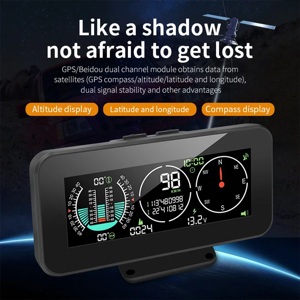 ELING Off-Road Vehicles Universal Digital GPS HUD Pitch Angle Slope Meter MPH Speedometer with Compass Level Tilt Meter 9-32V