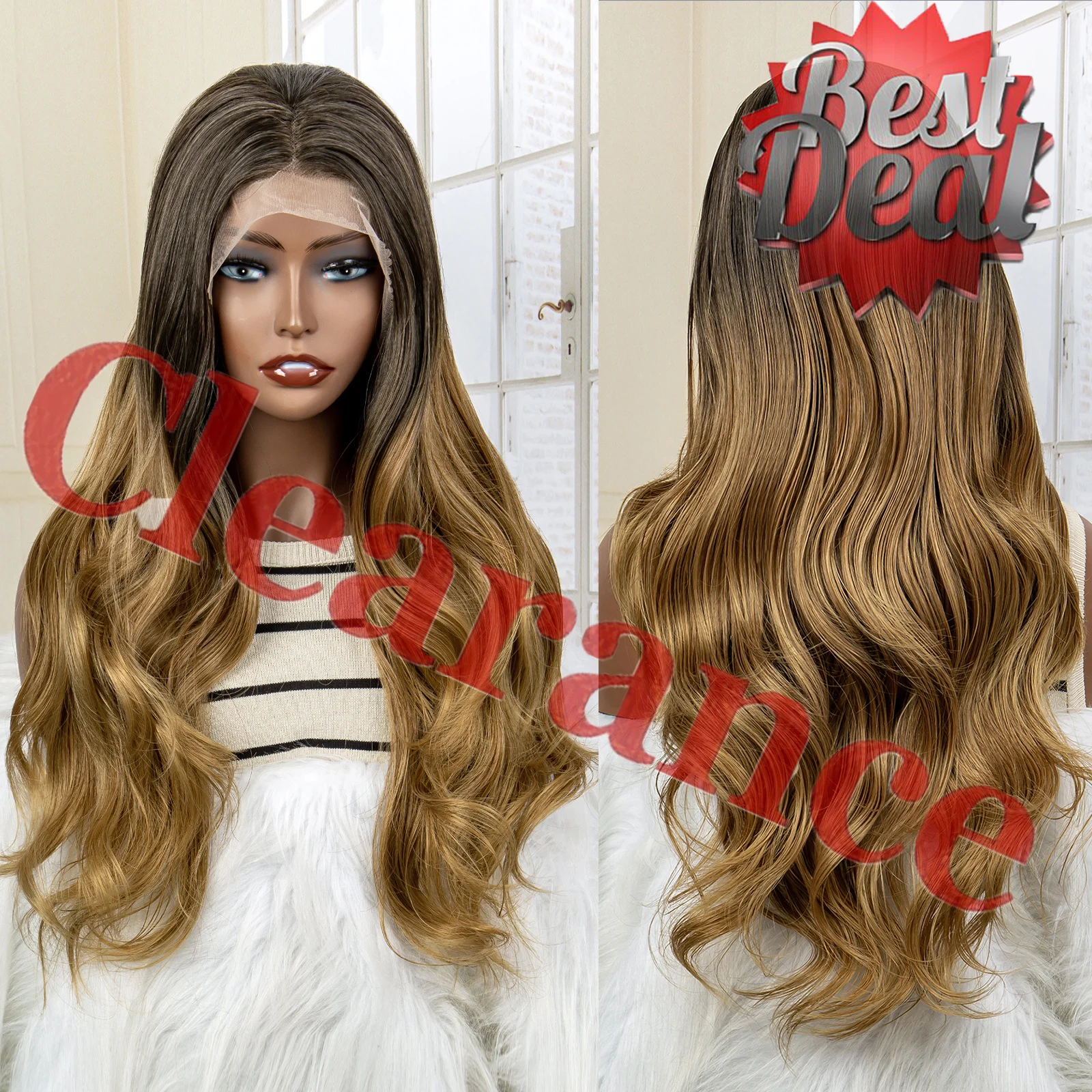 Bee Brown Lace Front Syntheitc Wigs Long Body Wave Lace Wigs for Girls and Women 28 Inches Long Wavy Wigs Cosplay Costume Party