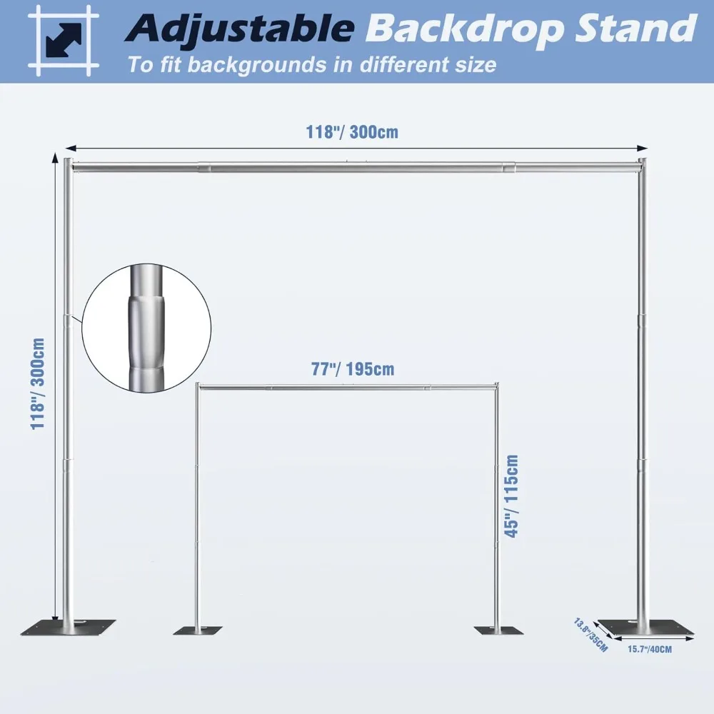 10x10ft Pipe and Drape Backdrop Stand Kit with Adjustable Telescopic Poles Frame, Background Holder for Parties Wedding Birthday