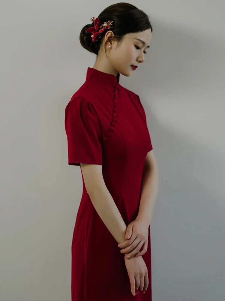 

Red Wedding Dr Engagement Par Chinese Sle Marriage Dr ort Sve mid Waist A-Line Skirt Daily Wear