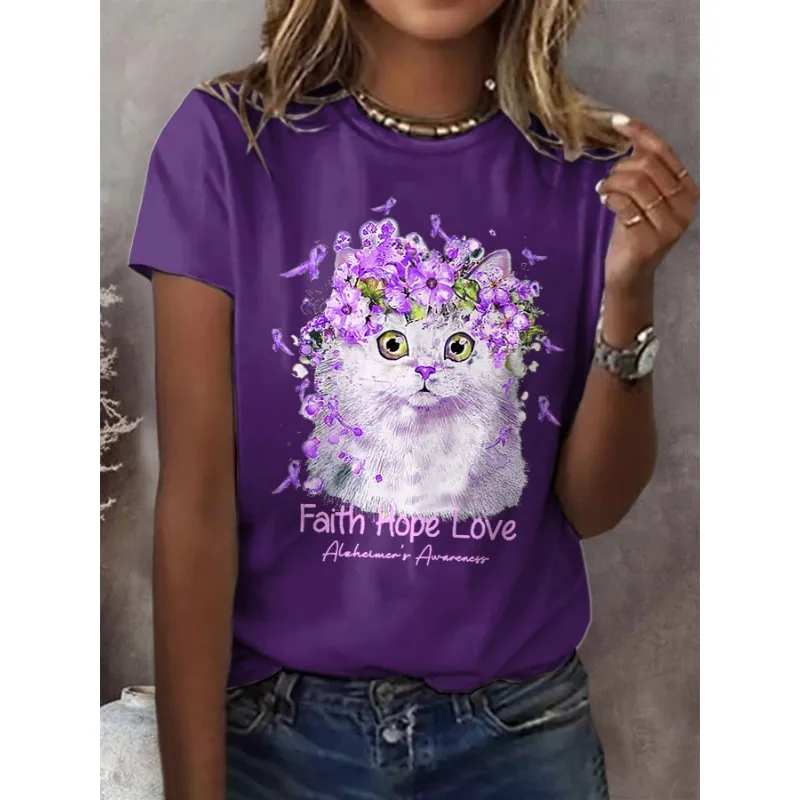 Neue Damen-T-Shirts mit Aufdruck „Faith Hope Love“, lässiges Kurzarm-T-Shirt, Sommer-Tops, T-Shirts