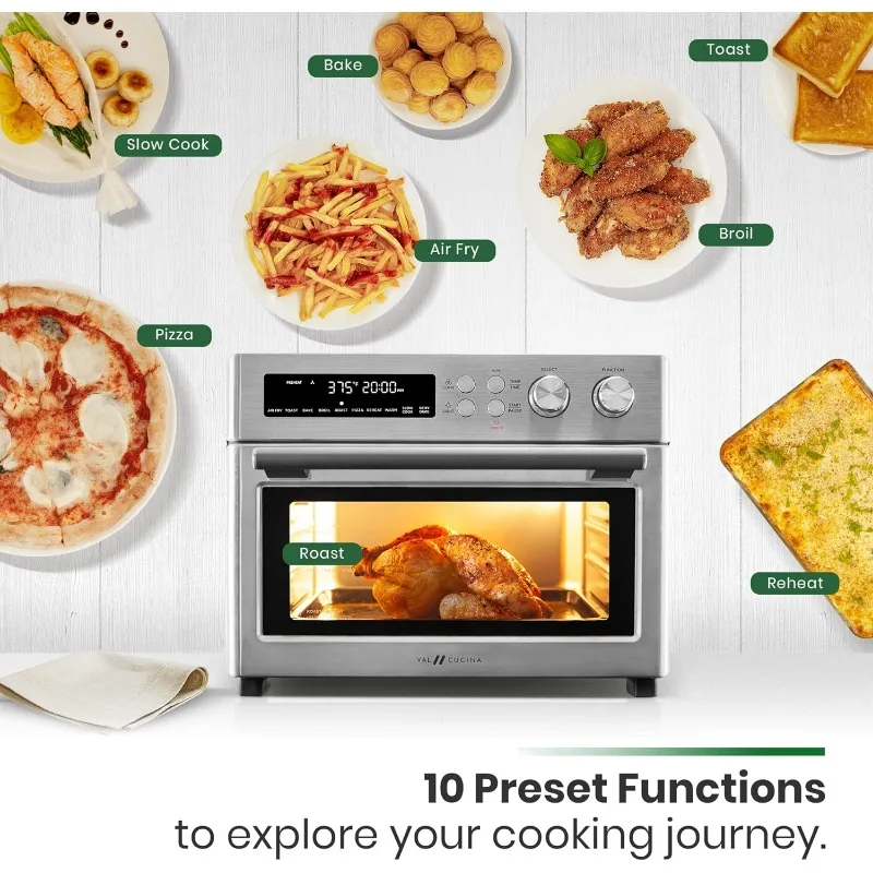 Infrared Heating Air Fryer Toaster Oven, Extra Large Countertop Convection Oven 10-in-1 Combo, 6-Slice Toast, Enamel Baking Pan