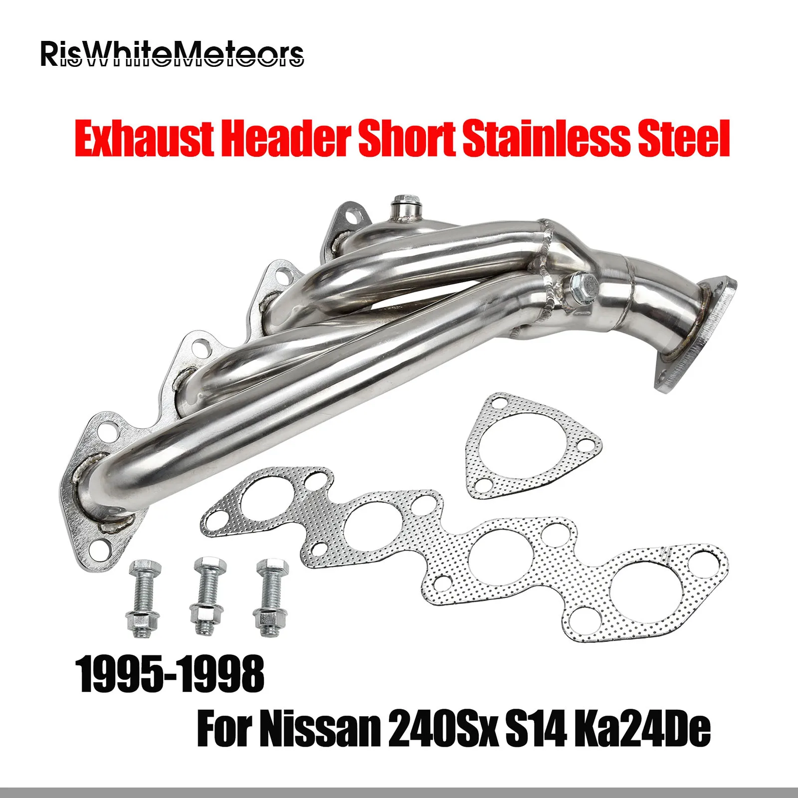 Stainless Steel Exhaust Headers Manifold For 1995-1998 Nissan 240SX S14 2.4 4CYL KA24DE Engine