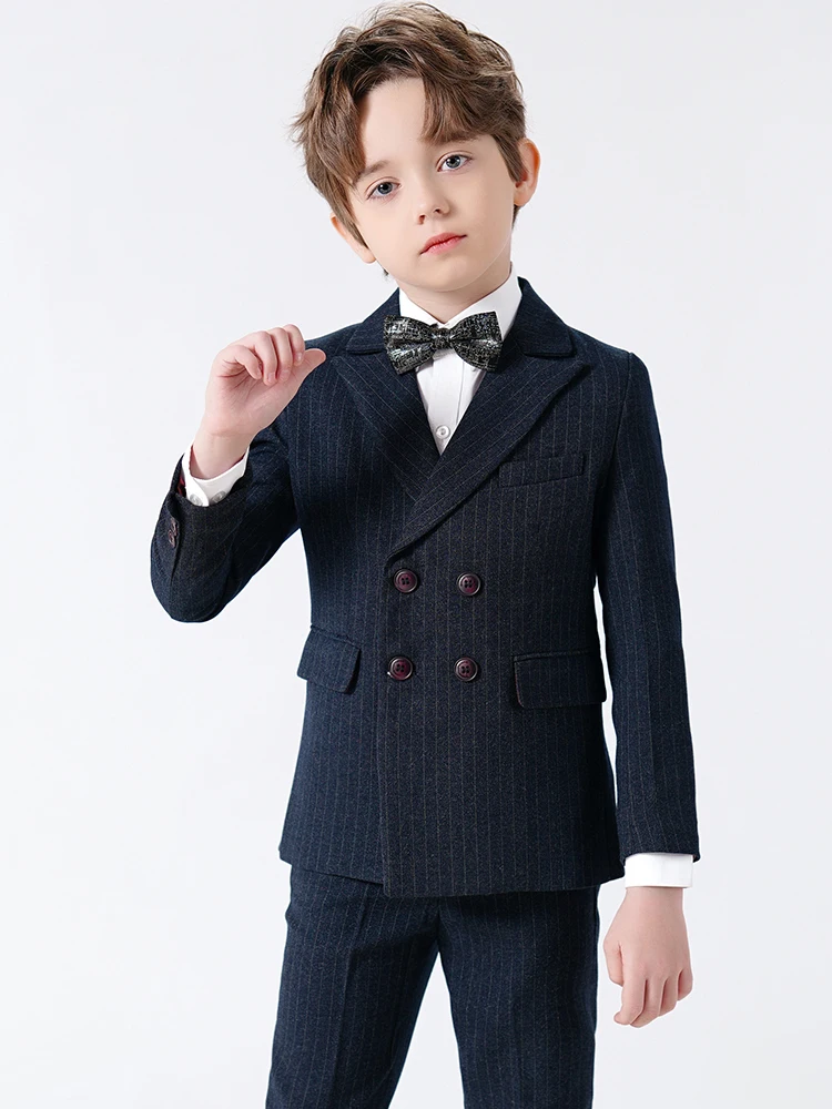 Navy Stripes Boy Suits Dinner Tuxedos Little Kids For Wedding Party Prom Birthday Wear 3 Pieces Jacket Pants Vest