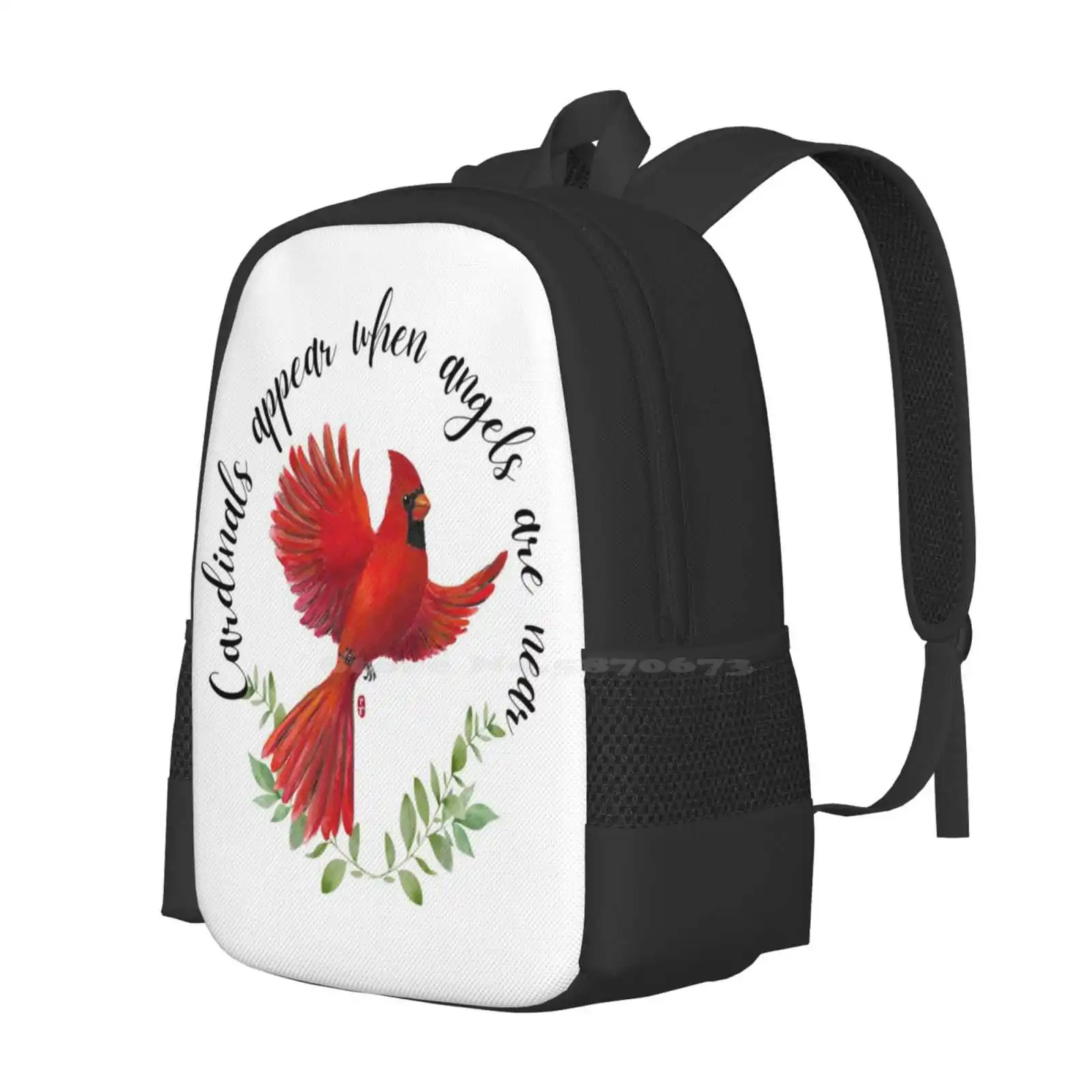 Cardinals Appear When Angels Are Near 3D Print Design Backpack Student Bag Spiritual Cardinal Bird Angel Wings Bird Wings Red