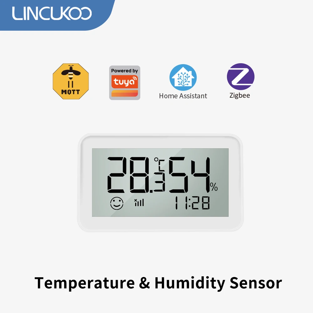 

Lincukoo Smart Temperature Humidity Sensor Tuya Zigbee3.0 Zigbee 2 MQTT suppor display the temperature Home Assistant