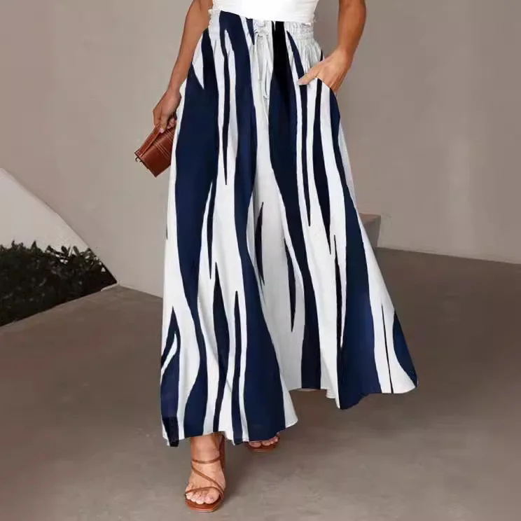 Spodnie damskie z szerokimi nogawkami, długie spodnie z nadrukiem kwiatowym, w pasie, proste spodnie Y2k Streetwear, eleganckie, luźne, letnie spodnie Maxi Capris