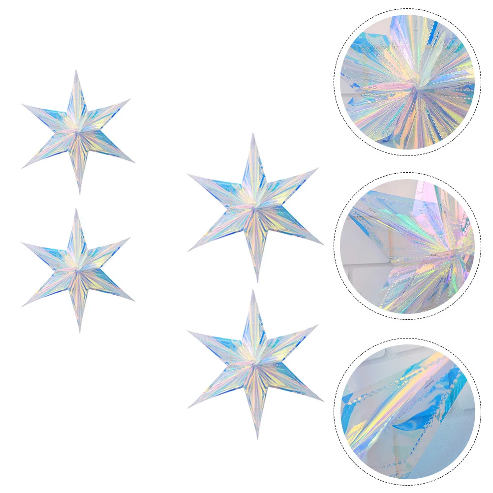 

4Pcs Iridescent Hanging Decoration Hexagonal Star Pendant for Christmas Wedding Home Party Ornament Iridescent Star