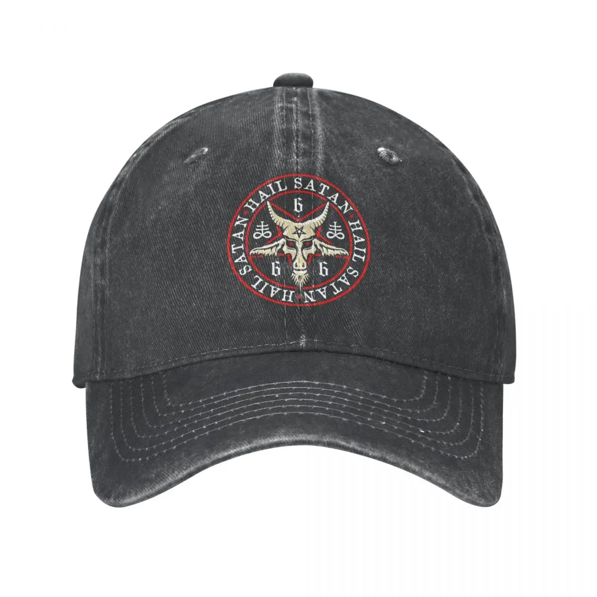 Vintage Hail Satan Baphomet In Occult Inverted Pentagram Baseball Caps for Men Women Distressed Washed Snapback Soft Hats Cap