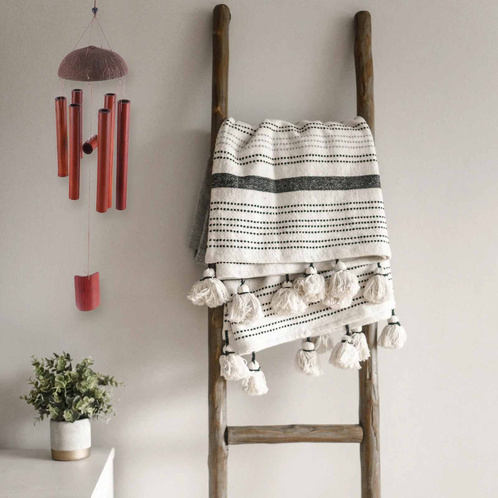 

Bamboo Chime Coconut Shell Hanging Decor For Home Office Garden Creative Melodious Wind Bell Durable Wooden Chimes Bamboo Wind