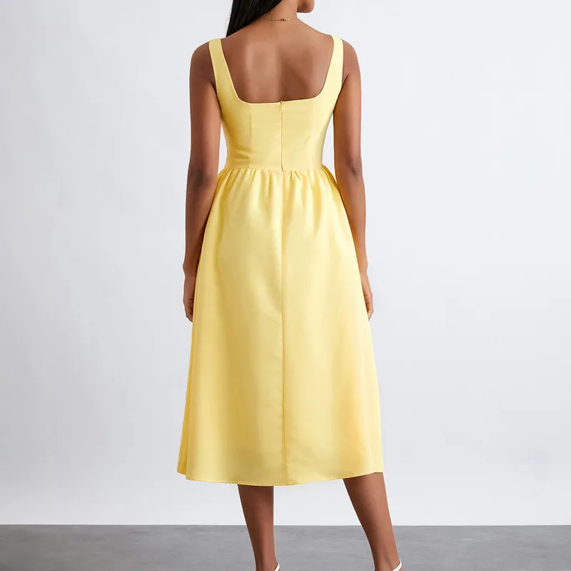 WPNAKS-فستان نسائي متوسط الطول بدون أكمام ، ملابس حفلات مسائية ، فستان أنيق أحادي اللون عالي الخصر ، ملابس الشارع عاري الظهر ، الصيف