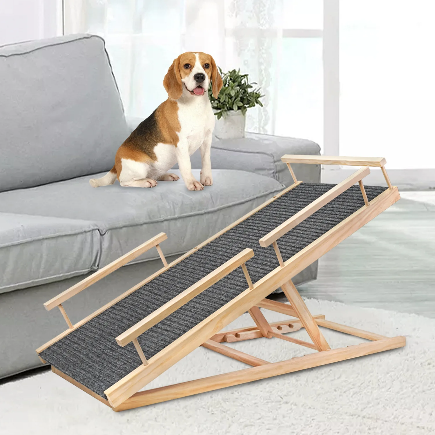 Folding Portable Wood Dog Cat Ramp for Couch Car Bed Pet Ramp with Non Slip Mat Safety Side Rails Dog Cat Ladder Up to 200 Lbs