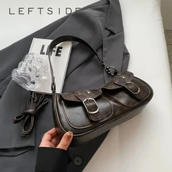 LEFTSIDE Mode Doppel Taschen Design PU Leder Schulter Tasche Für Frauen 2023, Neigen Weiblichen Umhängetasche Unterarm Taschen Handtaschen