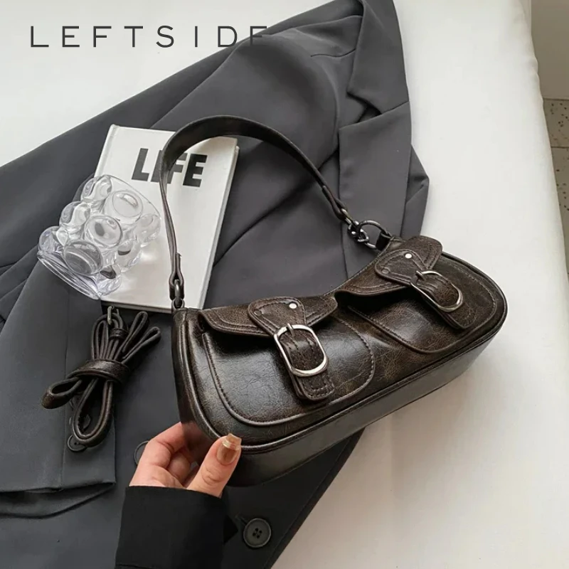 LEWA STRONA Moda Podwójne Kieszenie Projekt PU Skórzana Torba Na Ramię Dla Kobiet 2025 Tend Kobiet Crossbody Torba Pod Pachami Torby Torebki