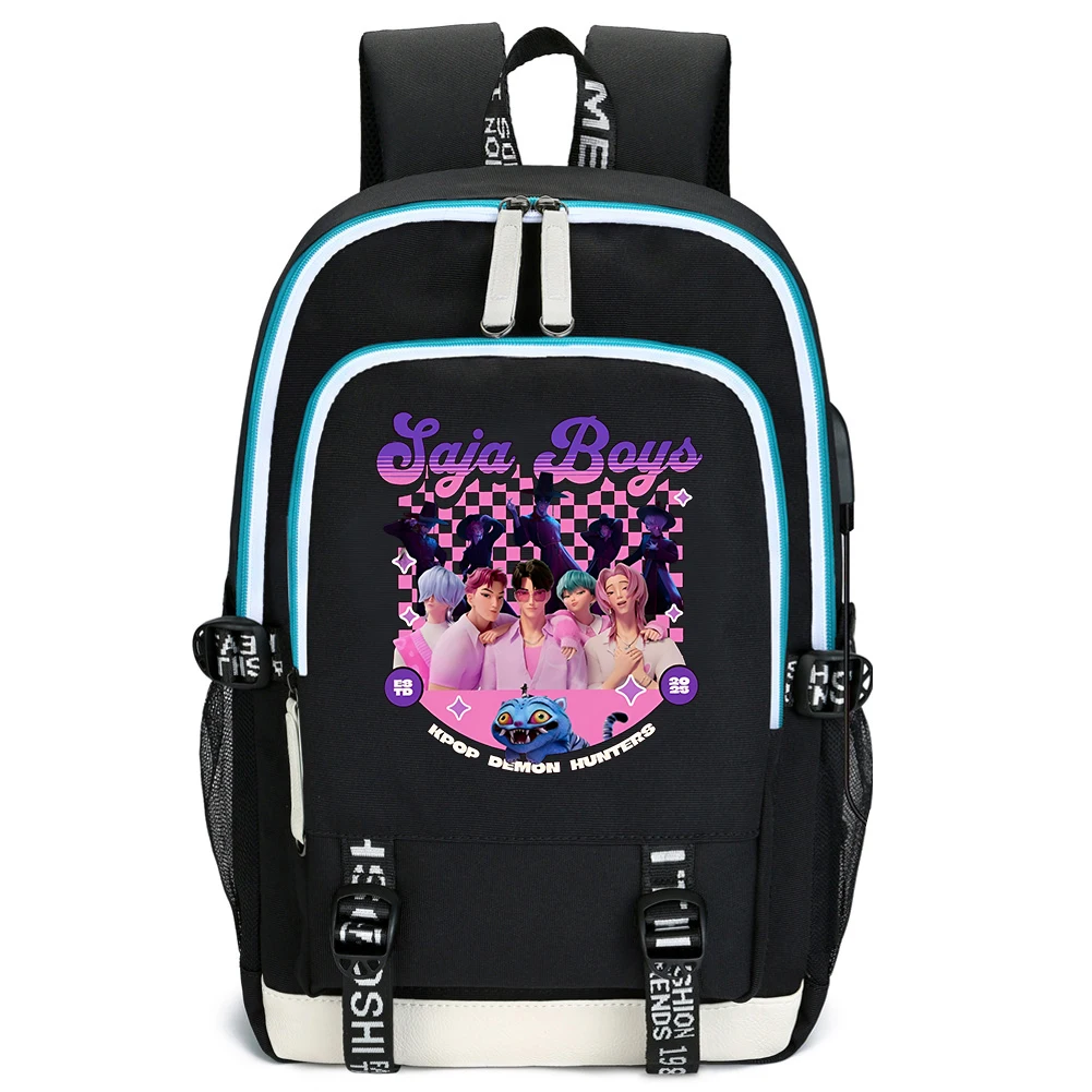 アニメ K-POP 悪魔ハンタータイガー通学アニメバックパックティーンエイジャーコンピュータ屋外ラップトップ旅行男の子女の子バッグ