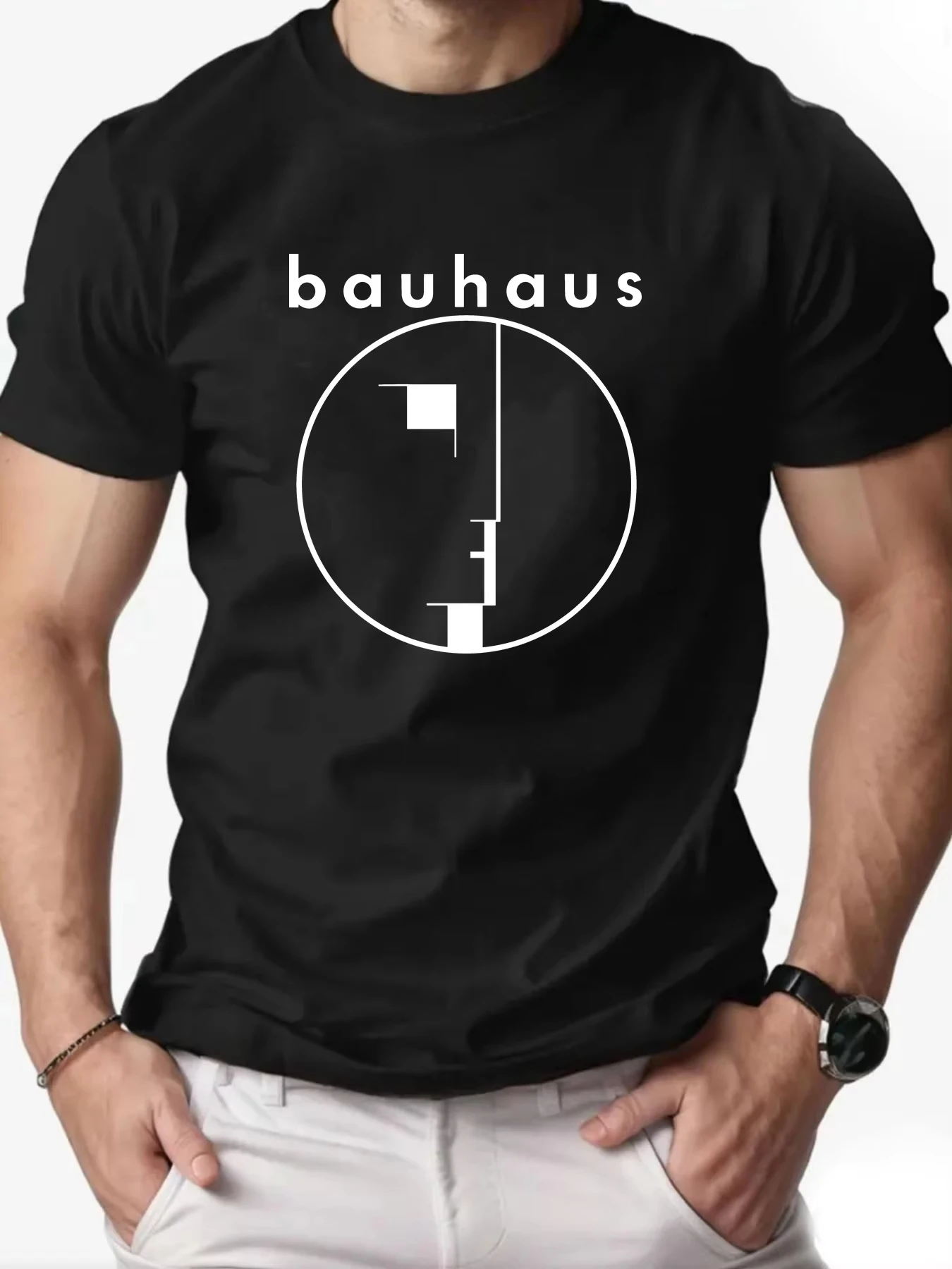 Casual Men's T-shirt, Abstract Bauhaus Style,Short Sleeves, Streetwear Trend,100% Cotton Breathable Soft Loose Fit