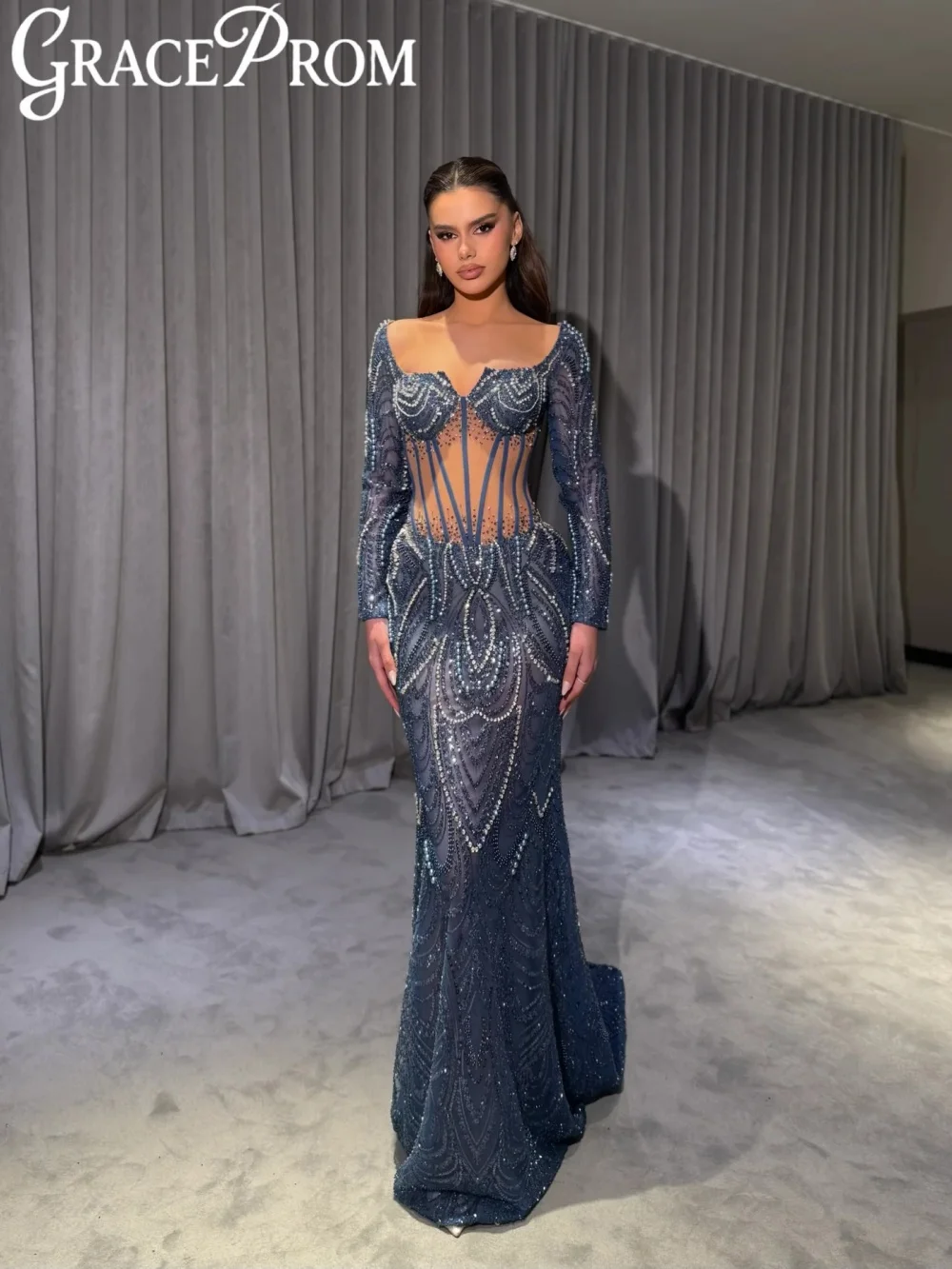 

Полностью расшитое бисером длинное вечернее платье-русалка с ослепительными кристаллами и жемчугом, свадебное/праздничное платье 2026 года, индивидуальный пошив, с вырезом «сердечко», для выпускного вечера