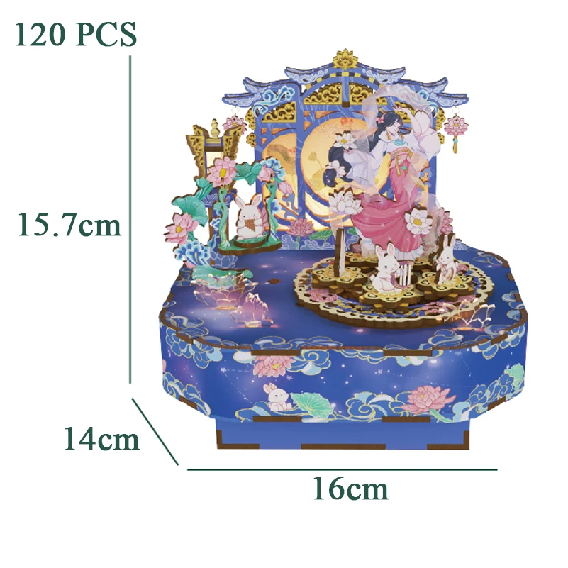 DIY Wooden Music Box Dacing Fairy 3D Puzzles Miniature Model Kits Can Move Jigsaw for Children Christmas Gifts Home Decoration