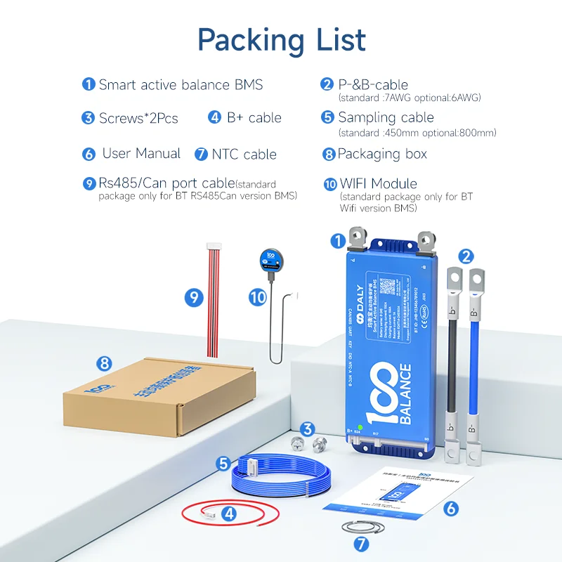 Daly 100 BALANCE bms 8-24S WIFI 150A built in bt smart Active Balance BMS 4-8s 8-17S 1A BT 4.3 inch Lifepo4 NMC Li-Ion