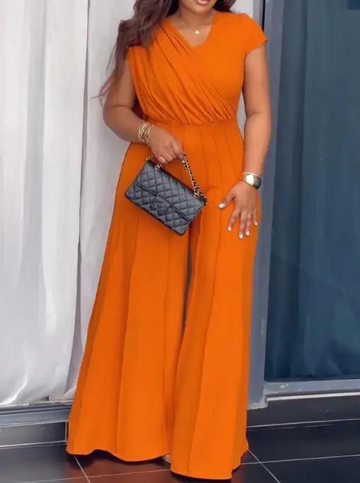 Tuta da donna alla moda Tendenza estiva Tuta a gamba larga a vita alta con giunture pieghettate personalizzate adatta per banchetti