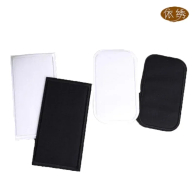 Blank Iron on Patches Black Letterboxing Cloth Appliques White Rectangle Fabric Strip Sewing Supplies for Garments Holes Patch